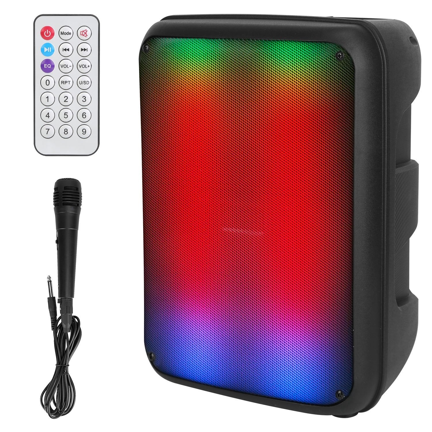 1Pc Portable Wireless Party Speaker 8in Colorful Lights DJ PA System With TWS Function FM Radio USB MMC Card Reading Aux In Recording Function Mic