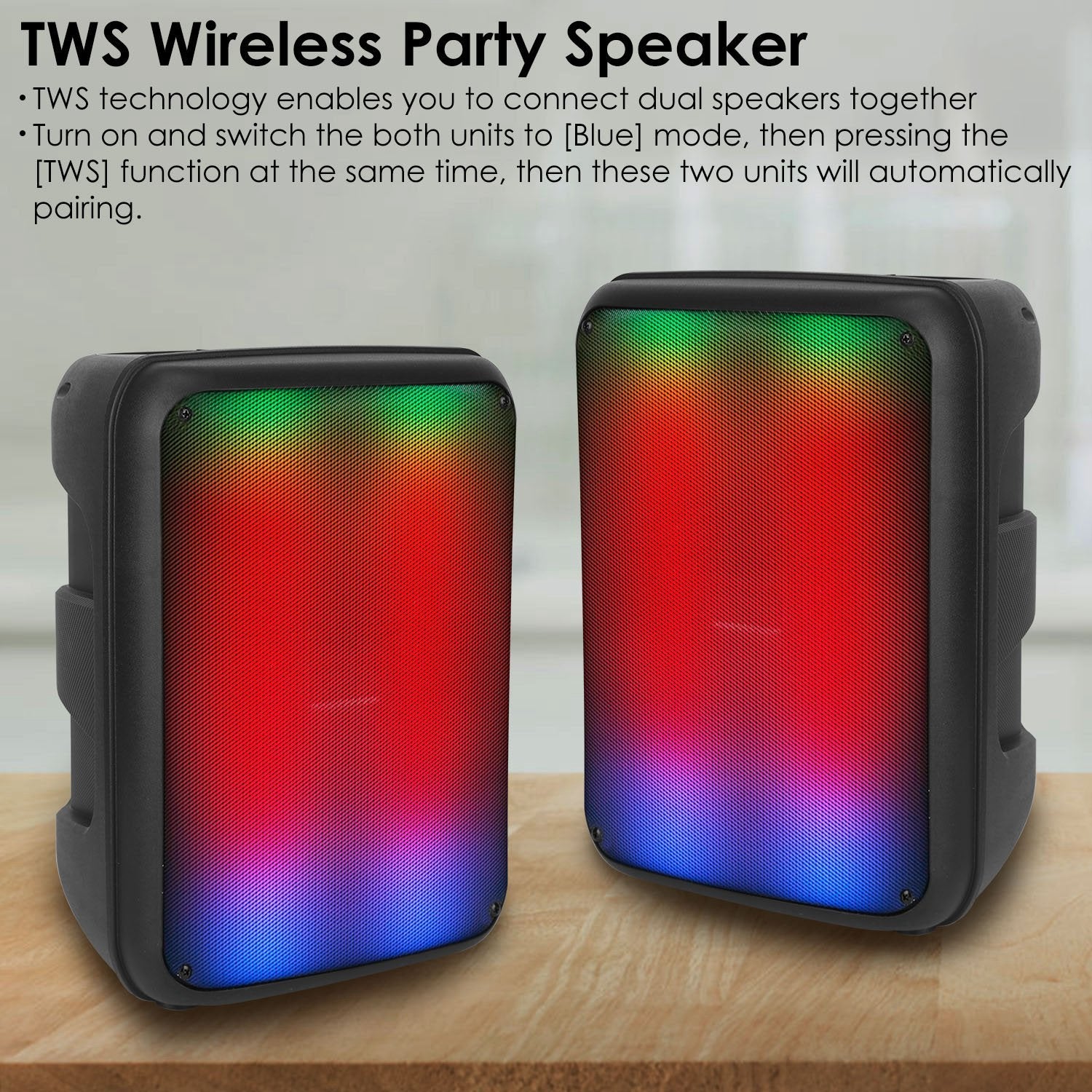 1Pc Portable Wireless Party Speaker 8in Colorful Lights DJ PA System With TWS Function FM Radio USB MMC Card Reading Aux In Recording Function Mic